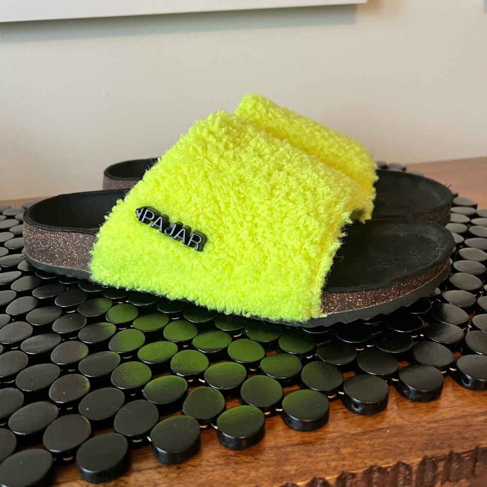 Pajar Neon Yellow Faux Shearling Slides